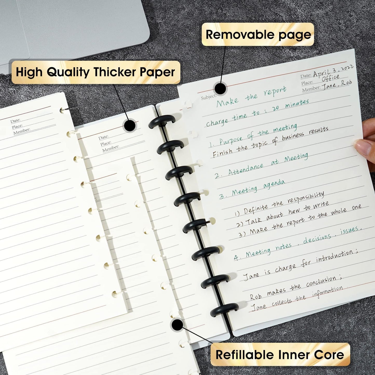 Yoment Discbound Notebook Customizable Spiral Journal Refillable 5 Subject Notebook with Removable Pages 120 Wide Ruled Disc Planner with 6 Binder Dividers & 16 Tabs for Work Meeting School