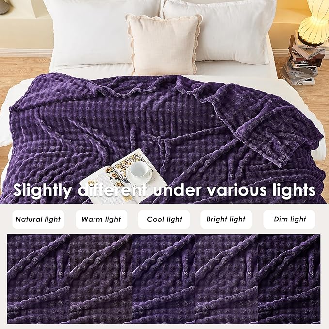 SOCHOW Aubergine Bubble Fleece Blanket for Couch, Super Soft Cozy Cute Throw Blanket for Women, Decorative Fuzzy Flannel Blanket, 60 x 80 Inches