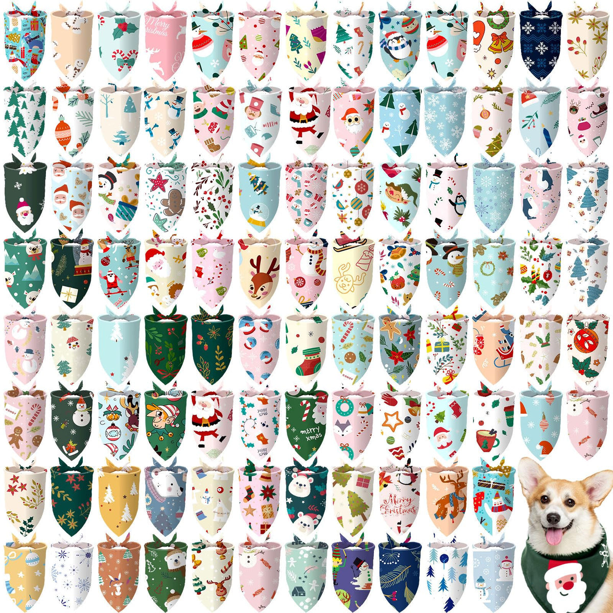 Huhumy 100 Pcs Christmas Dog Bandanas Bulk Christmas Bandanas for Dogs