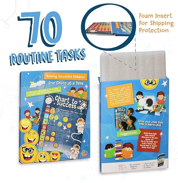 Chart to Success| Magnetic Dry Erase| Daily Routine Responsibility Chore Chart for Kids| 80 Emojis| 70 Tasks, Including Behavior and Self-Care| Fun Design for Both Boys and Girls| Raising a Star