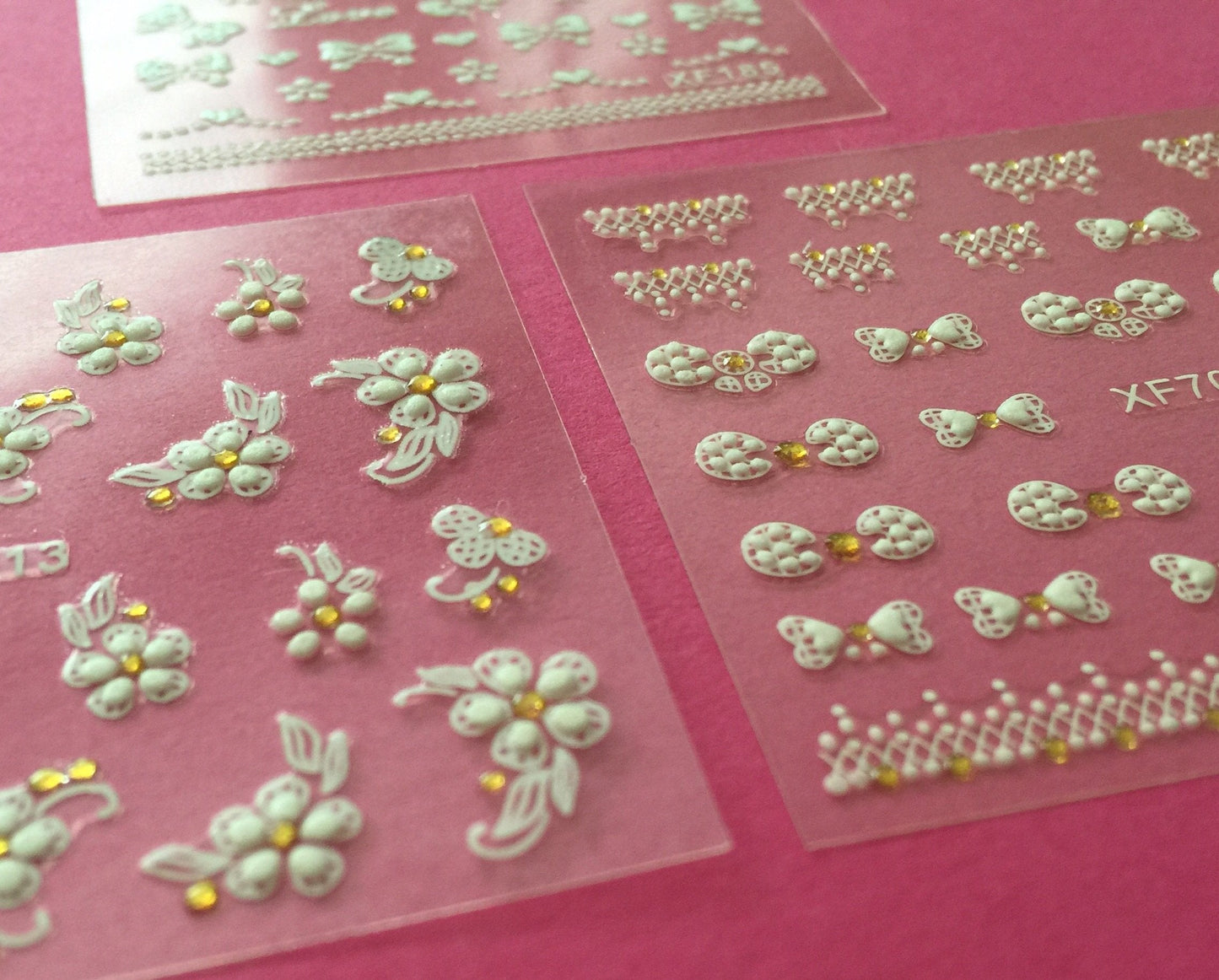 ALLYDREW Fingernail Stickers Nail Art Nail Stickers Self-Adhesive Nail Stickers 3D Nail Decals - Bows, Hearts & Flowers (3 Designs/6 Sheets)