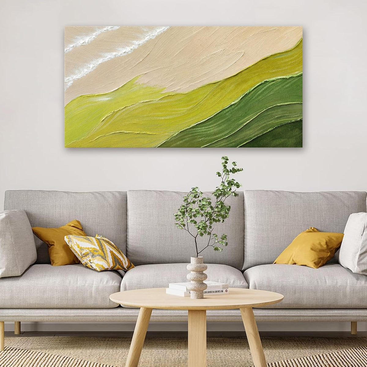 Abstract Wall Art Canvas Art Wall Decor Modern Green Wall Art Prints Picture for Living Room White Minimalist Wall Art Decor Vivid Chromatic Waves Artwork for Walls Bederoom Office Decor 20" X 40"