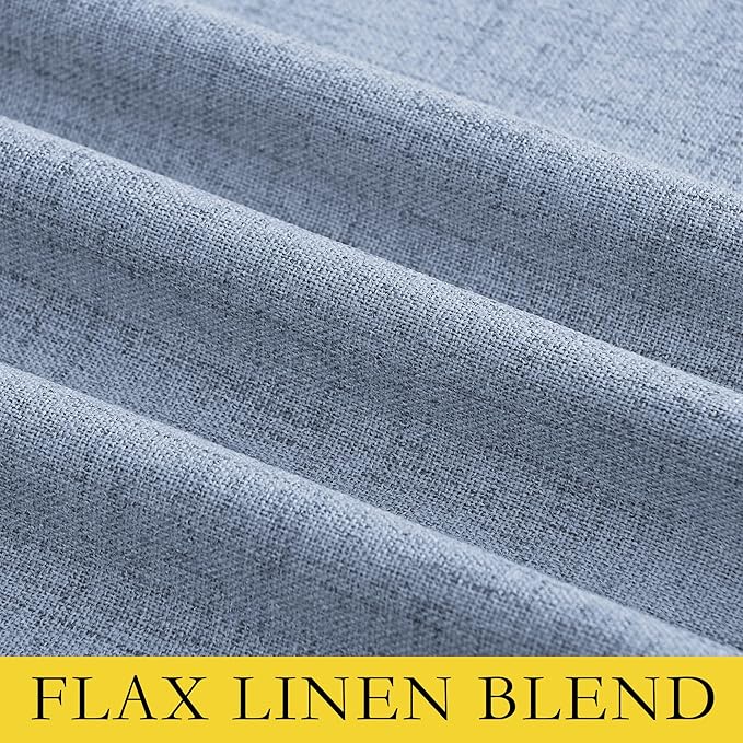 NICETOWN Stone Blue Vintage Linen 100% Blackout Curtains for Living Room, Thermal Insulated Curtains 90" Long, Noise Reducing Window Treatment Drapes for Home Cinema, 52" Wide Per Panel, Set of 2