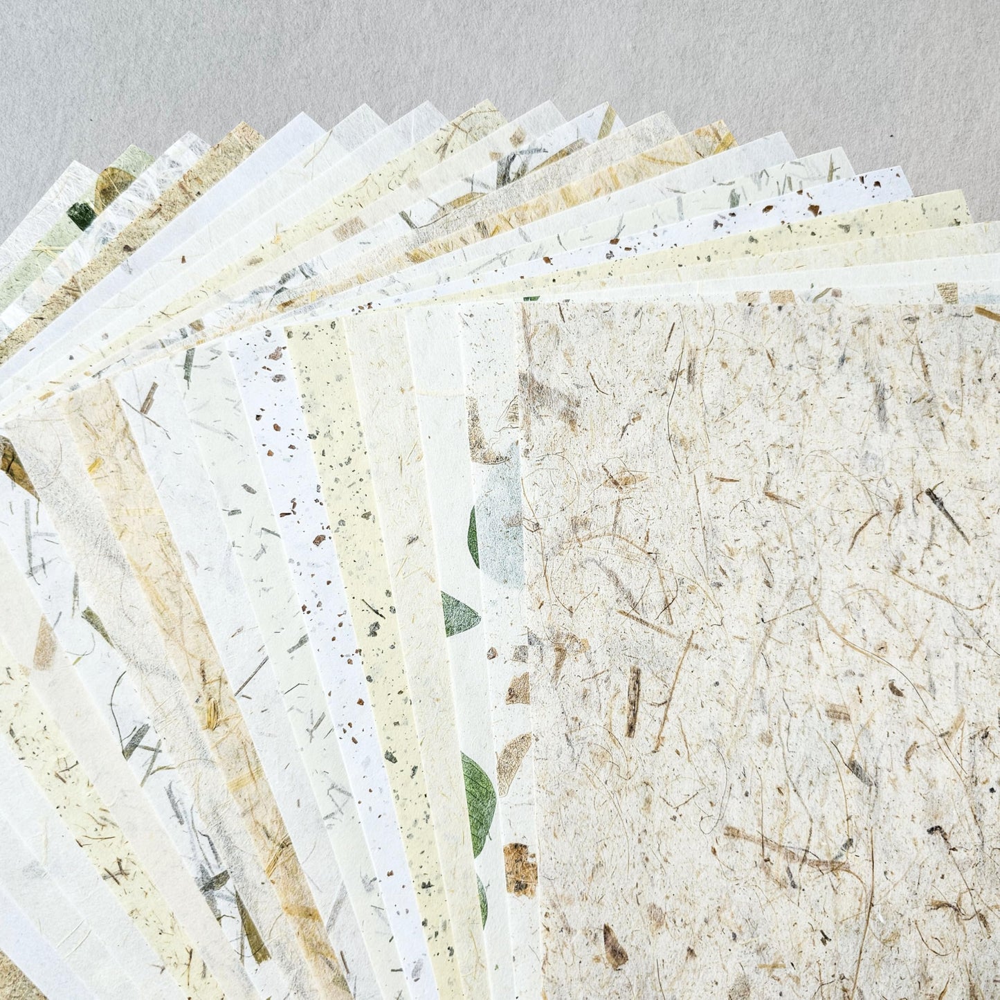 Kozo Studio - Natural Inclusion Mulberry A4 Paper Pack (40 Sheets, 20 Designs) | Premium Decorative Paper for Scrapbooking, Card Making, Collage, Mixed Media Crafts, and DIY Projects