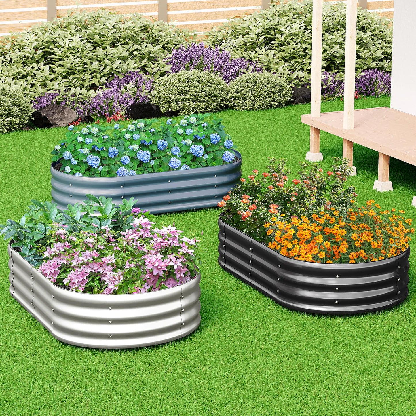 zizin 2 Pack Galvanized Raised Garden Bed Metal Oval Raised Garden Beds Outdoor Planter Box for Vegetables (6x3x1FT, Silver)