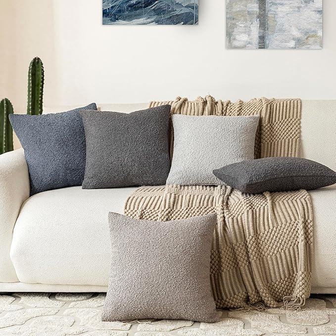 Foindtower Pack of 2, Decorative Textured Boucle Throw Pillow Covers Accent Solid Pillow Cases Cozy Soft Couch Cushion Case for Chair Sofa Bedroom Living Room Home Decor 22 x 22 Inch Dark Grey