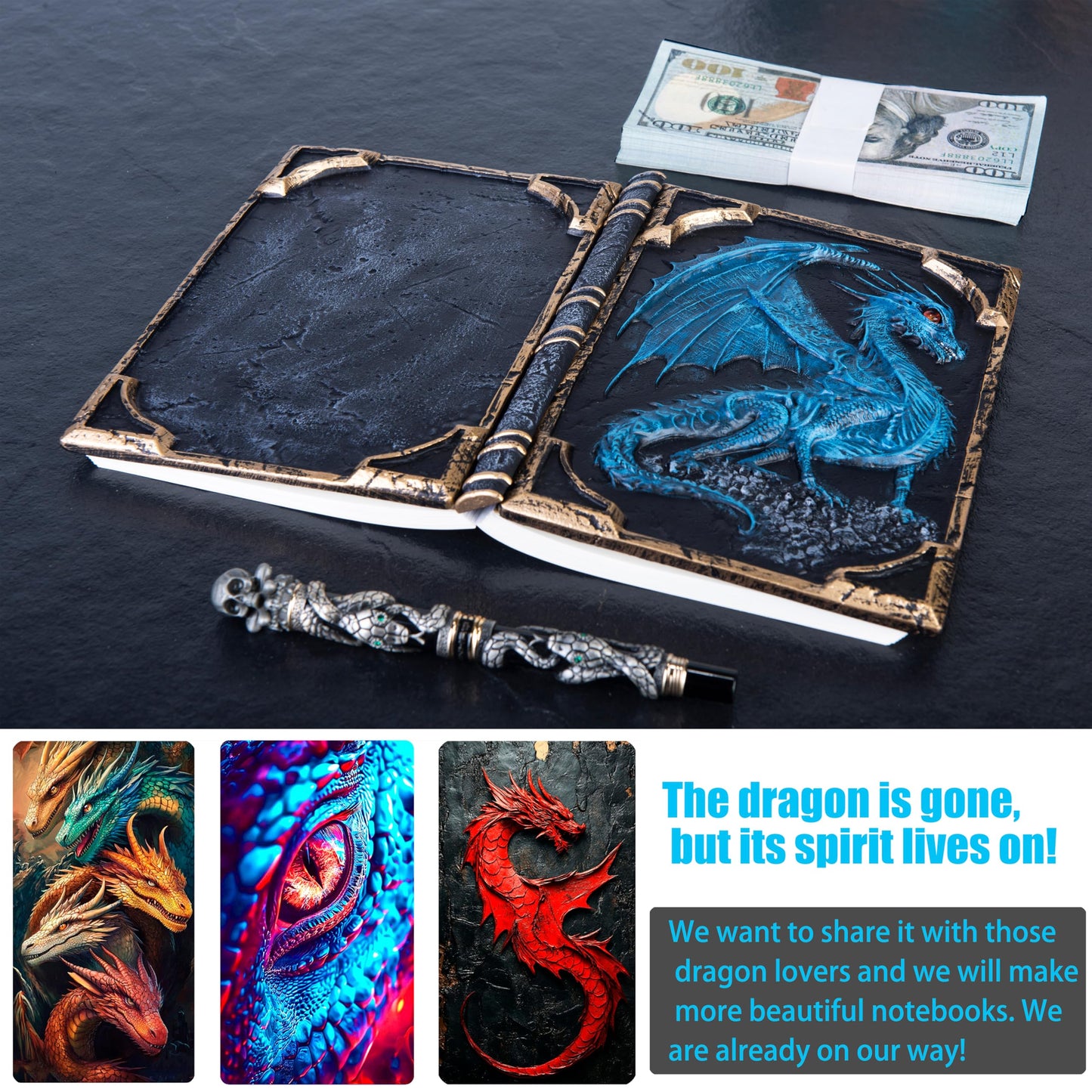 Handmade Flying Dragon Embossed Journal,Resin Engraving Notebook,Lined Paper,Hardcover Travel Notepad for Writing,Sketchbook,Collection,Gift,Decoration Diary for Man Woman A5 Size (New blue flying dragon)