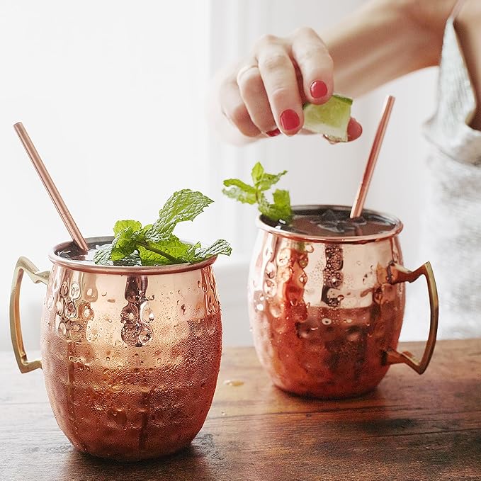 Artisan's Anvil Moscow Mule Mugs | Large Size 16 ounces | Set of 2 Hammered Cups | Stainless Steel Lining (Set of 2 Mugs- Copper)