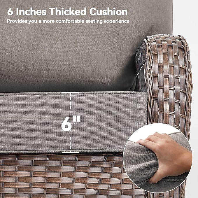 Luxury 6" Outdoor Cushions for Patio Furniture, 24x24x6" Thick Seat Cushion Set of 4, Fade Resistant Couch Chair Replacement Cushions High Density Deep Wicker Chair Cushion w/ Removable Cover Gray