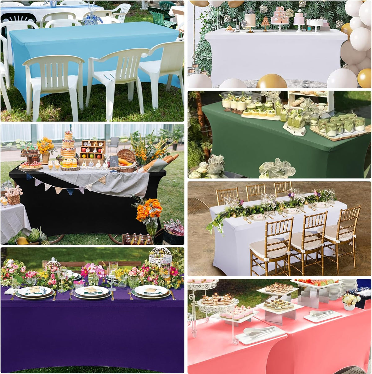 Obstal 6ft Stretch Spandex Table Cover for Standard Folding Tables - Universal Rectangular Fitted Tablecloth Protector for Wedding, Banquet and Party, 72L x 30W x 30H Inches, Silver, 2pc