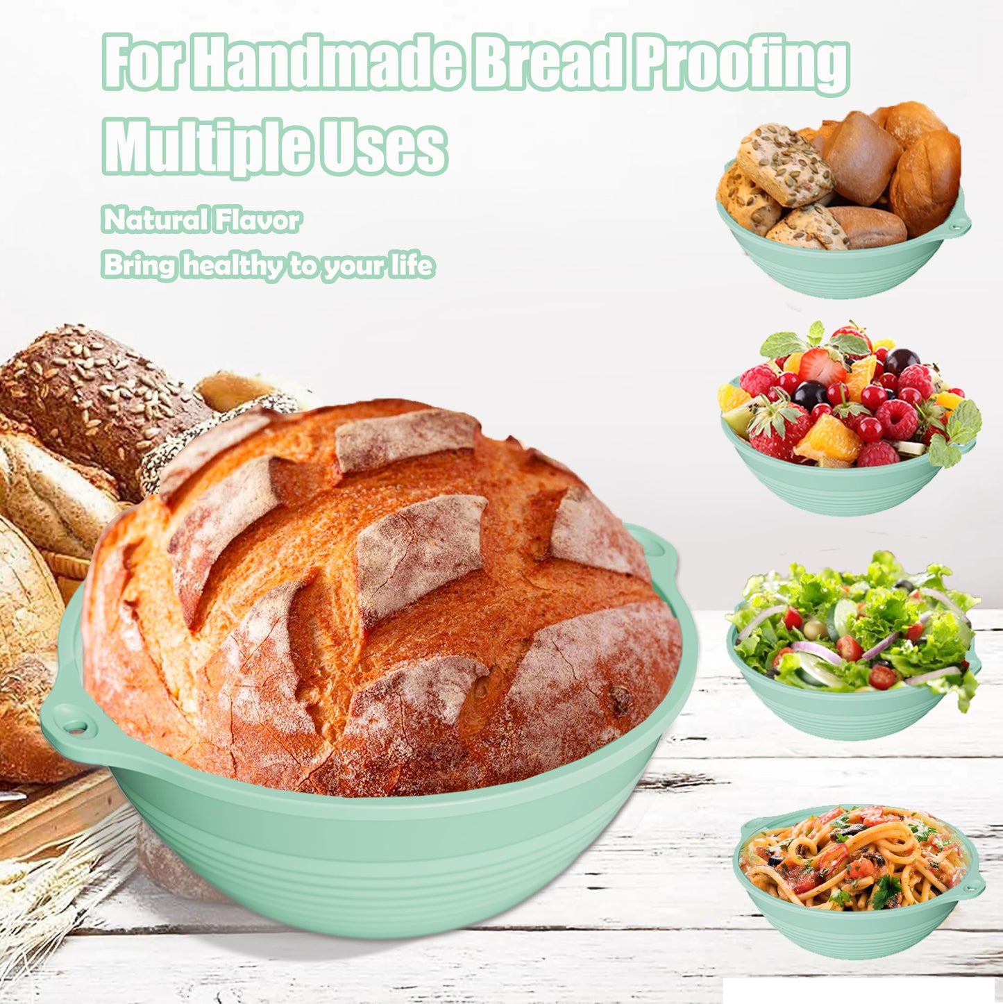 Silicone Bread Proofing Basket, 9 inches Sourdough Baking Bowl with liner Thick Foldable Reusable Handmade Bread Making Supplies for Bakers
