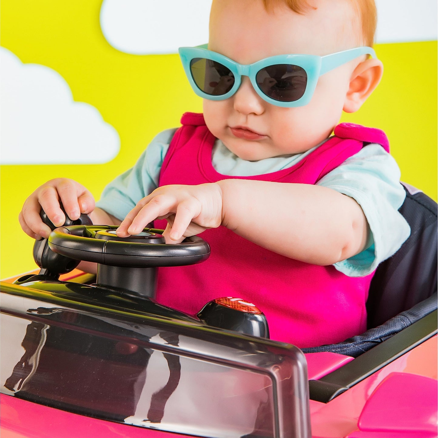 Bright Starts Ford Mustang 4-in-1 Pink Baby Activity Center & Push Walker with Removable Interactive Steering Wheel -Toy, 6 Months and up