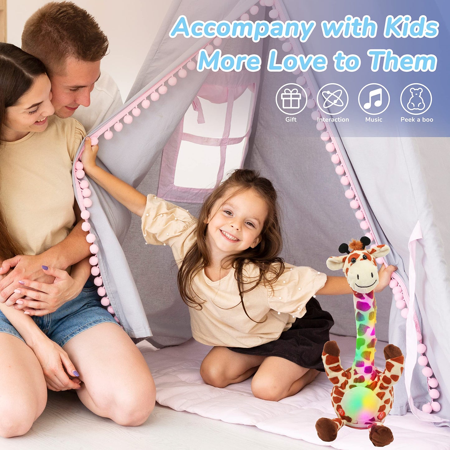 Hopearl Glowing Dancing Giraffe Toy Repeats What You Say Talking Toy Wriggle Singing Mimicking Twisting Electric Light Up Interactive Animated Speaking Gift for Kids, Brown, 13''