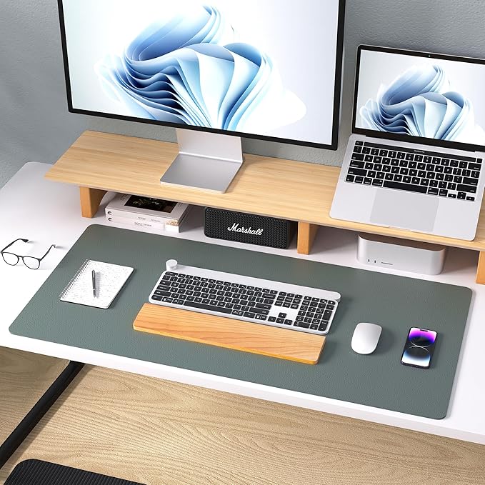 Aothia Leather Desk Pad Protector, Office Desk Mat, Large Mouse Pad, Non-Slip PU Leather Desk Blotter, Laptop Desk Pad, Waterproof Desk Writing Pad for Office and Home (Jungle Green, 31.5" x 15.7")