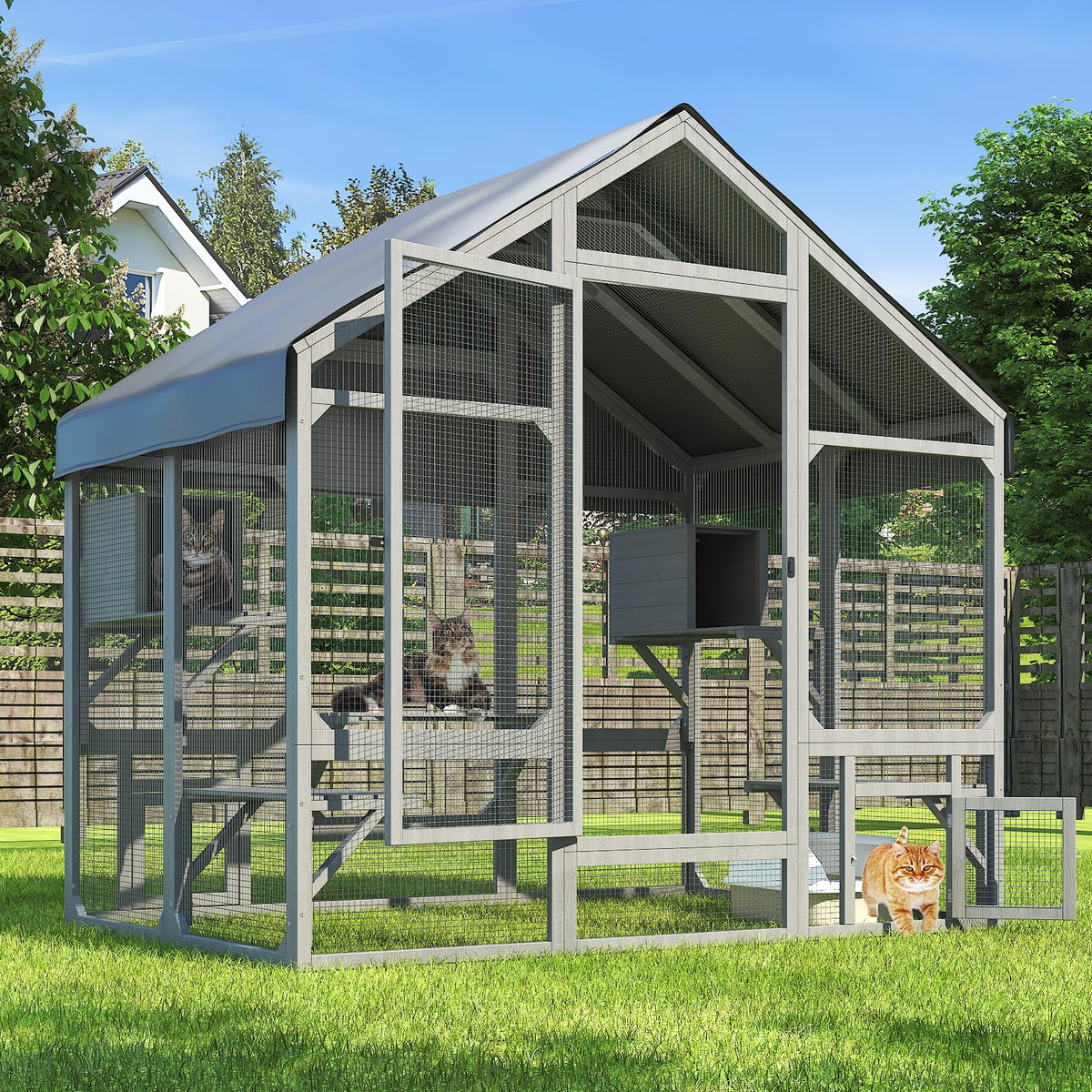 TIMHAKA 71 inch Cat Catio, Large Outdoor Enclosure with Waterproof Cover