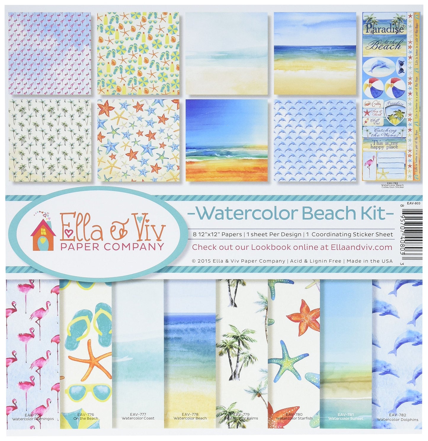 Reminisce EAV-803 Watercolor Beach Scrapbook Collection Kit, 10 Piece Set
