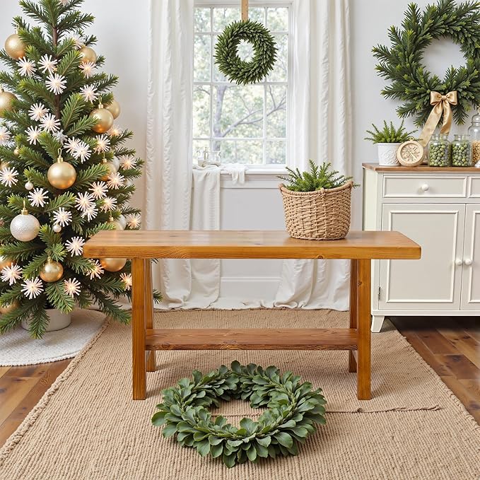 Warmiehomy Solid Wood Bench, 30” Rustic Farmhouse Entryway Bench for Living Room Dining Room Hallway Closet Room, Indoors & Outdoors Bench