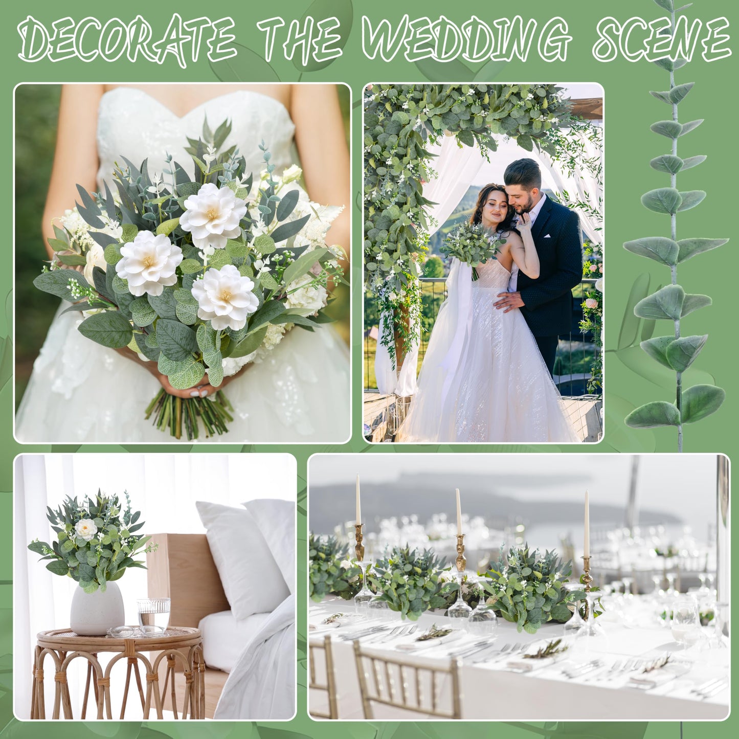150 Pcs 4 Kinds Mixed Artificial Eucalyptus Leaves Stems Bulk Fake Silver Dollar Eucalyptus Bundle Faux Plants Greenery for DIY Bouquets Floral Arrangement Wedding Engagement Party Decor