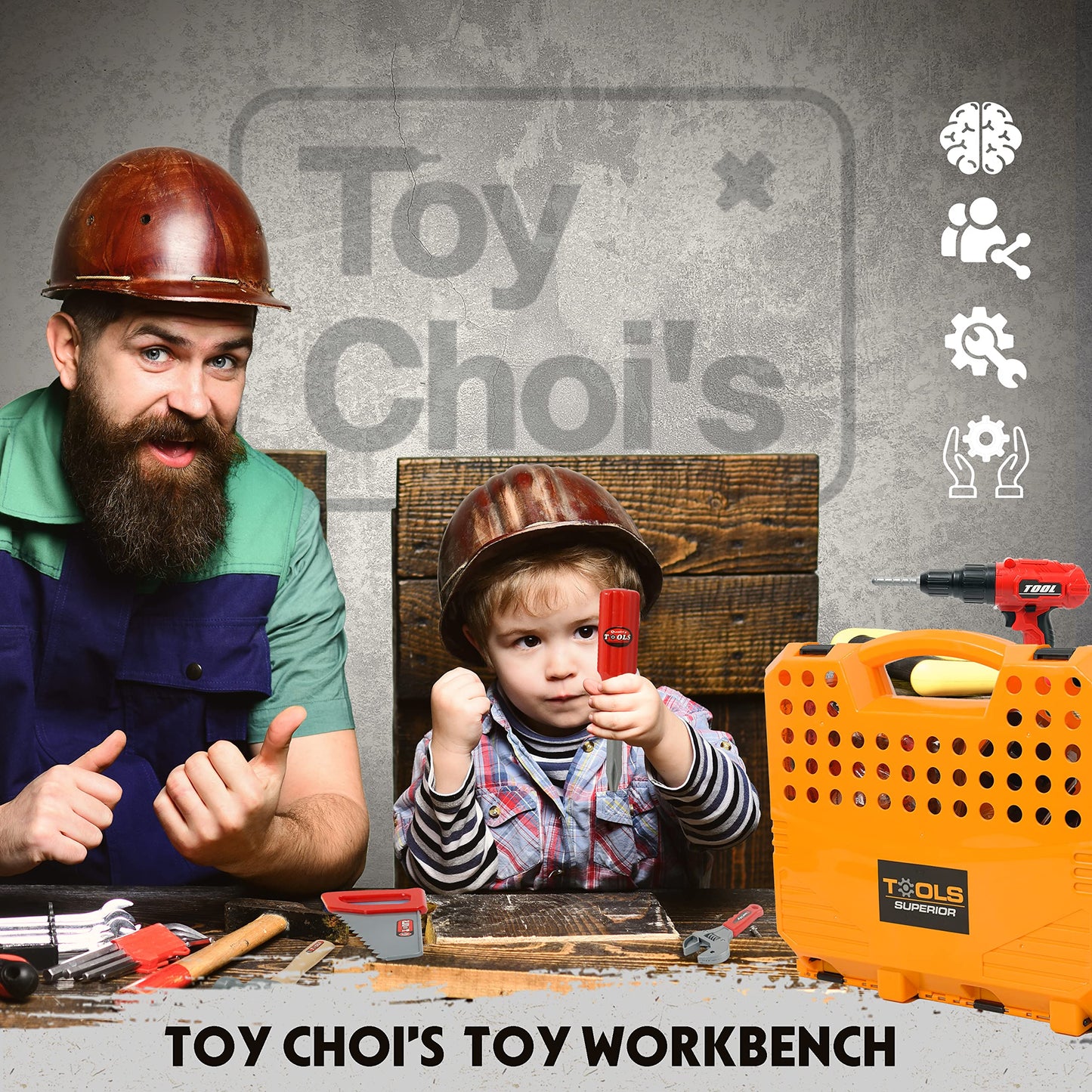 Toy Choi's 82pcs Kids Tool Bench Toy for Age 2-4 - Construction Kid Tool Set Toddler Workbench with Realistic Tools Electric Drill, Build a Tool Bench for Kids Ages 3-5 4-7