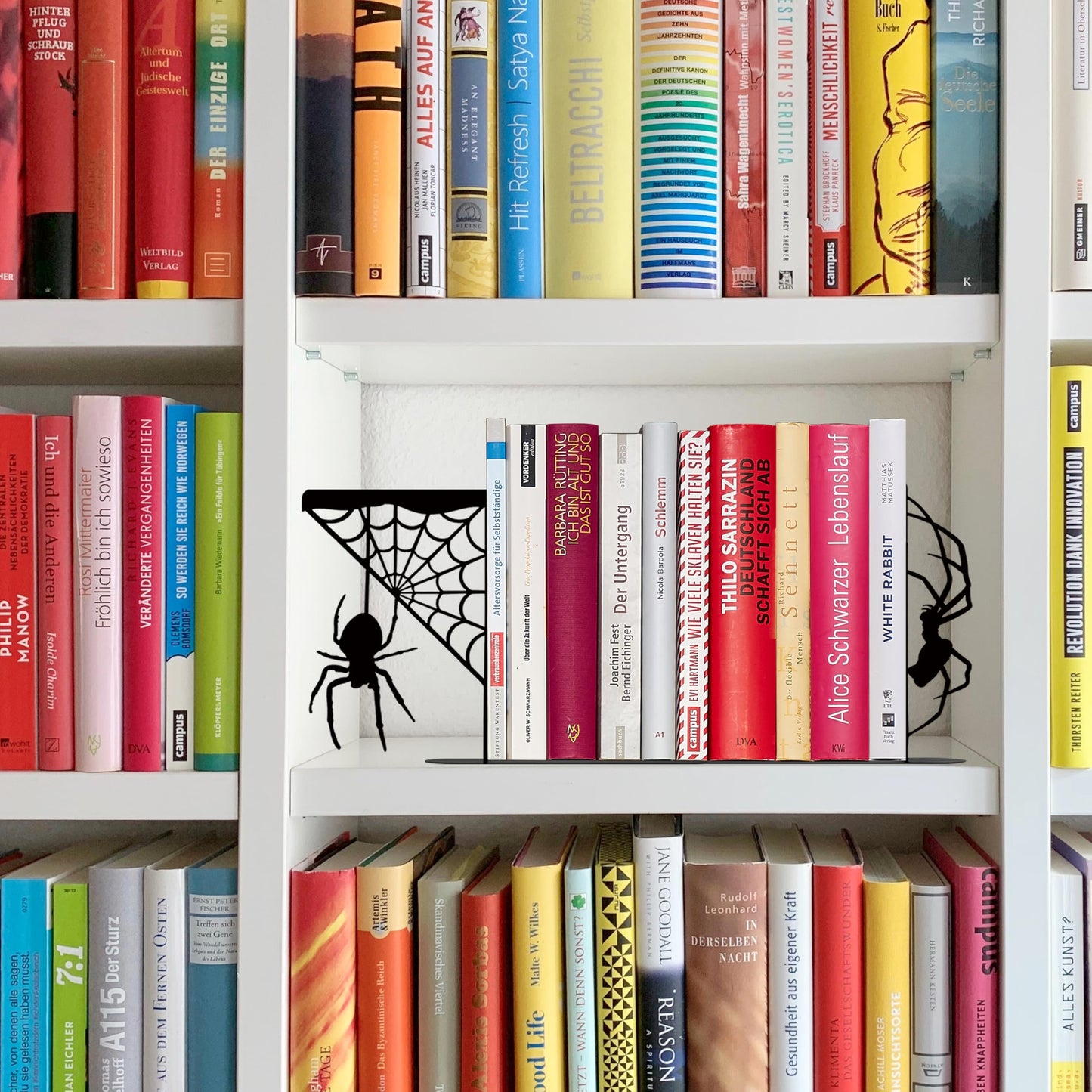 noxozoqm Metal Spider and Spider Web Bookend, Farmhouse Decorative Animal Book Ends, Unique Bookends, Gothic Halloween Decor, Cute Spooky Goth Book Ends for Shelves Kitchen, Black