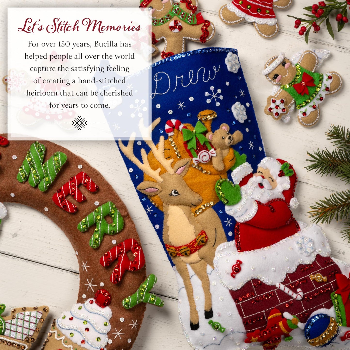 Bucilla, Felt Applique Wreath Making Kit, Santa's Winter Birds, Perfect for DIY Arts and Crafts