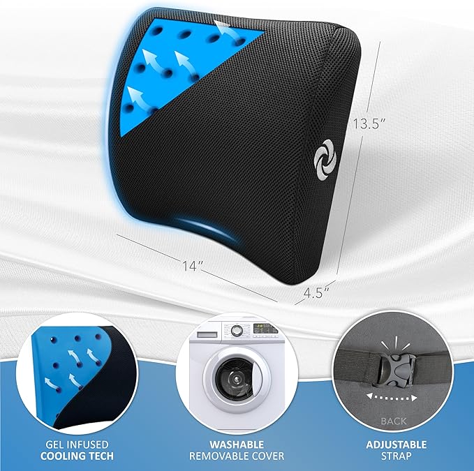 Samsonite Memory Foam Lumbar Support Pillow โ Ergonomic Back Support Cushion for Car, Office Chair & Travel โ Lower Back Cushion for Driving Comfort โ Best Lumbar Pillow for Pain Relief