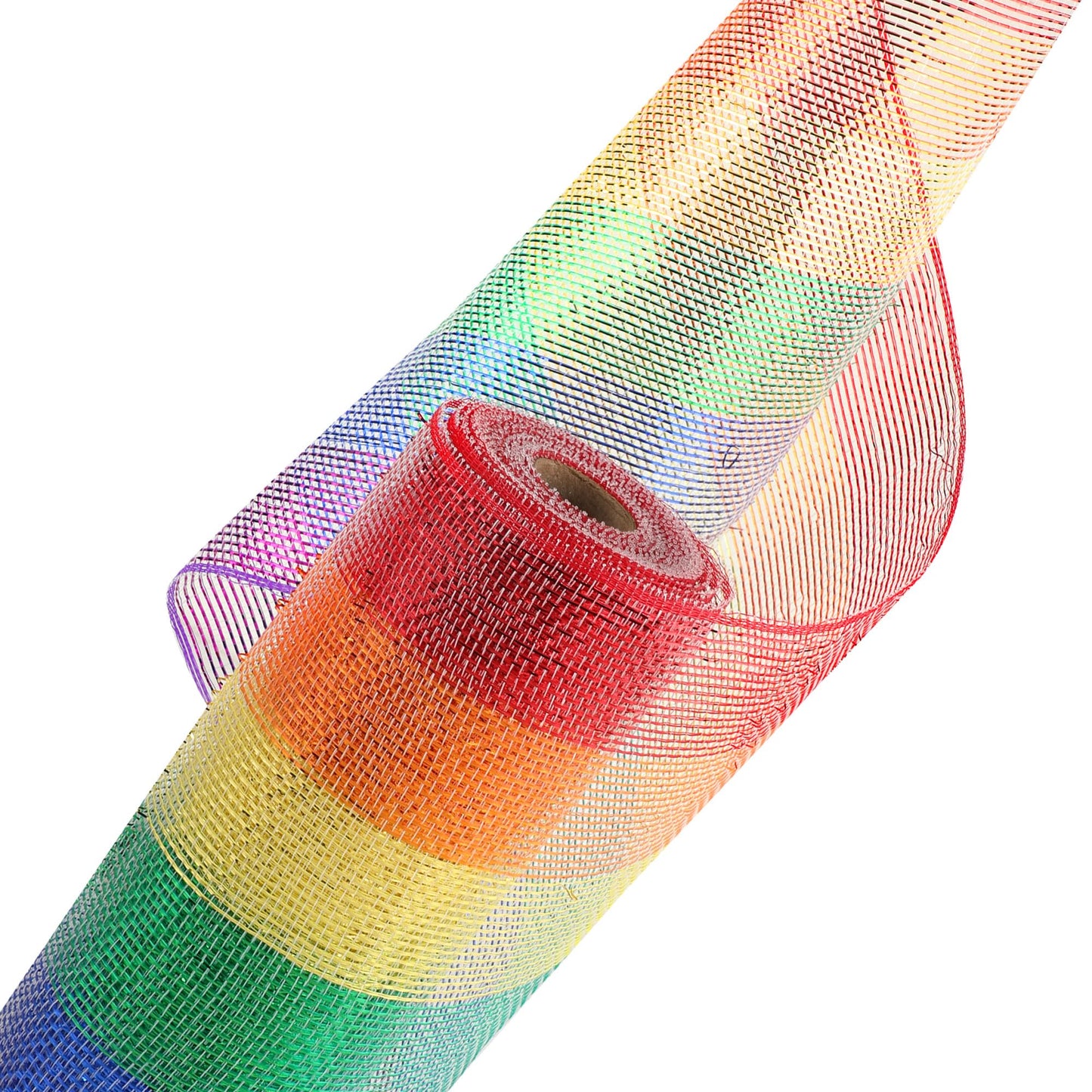 GouZaak 2 Rolls Rainbow Deco Mesh Ribbon 10 in x 30 ft, Metallic Mesh Ribbon Poly Mesh Rolls for DIY Wreath Supplies Christmas Tree Party Decoration Gift Wrapping,Floral