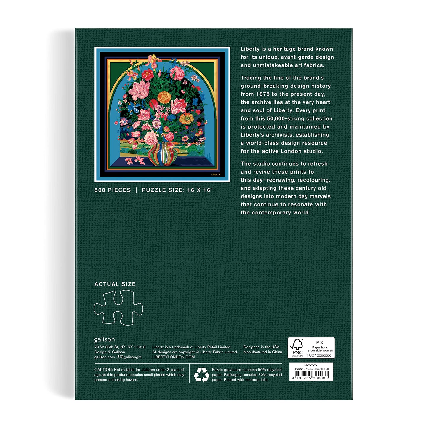 Galison Liberty Vista – 500 Piece Book Puzzle with Iconic Botanical Liberty Heirloom Print Artwork Packaged in Magnetic Keepsake Book Sized Box