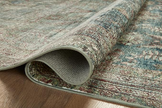 Loloi Magnolia Home by Joanna Gaines Banks Collection BAN-01 Ocean/Spice 2'-0" x 5'-0" .13" Pile Height, Machine Washable, Accent Rug