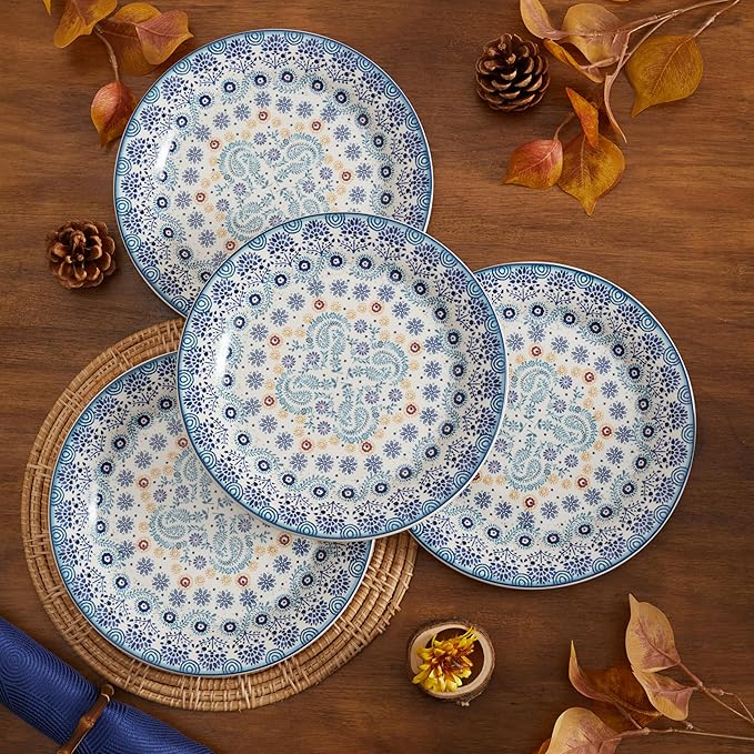 Bico Blue Talavera Salad Plates Set of 4, 8.75 Inch Ceramic Dessert Plates for Salad, Appetizer, Side Dishes, Microwave and Dishwasher Safe, Gift for Housewarming and Thanksgiving