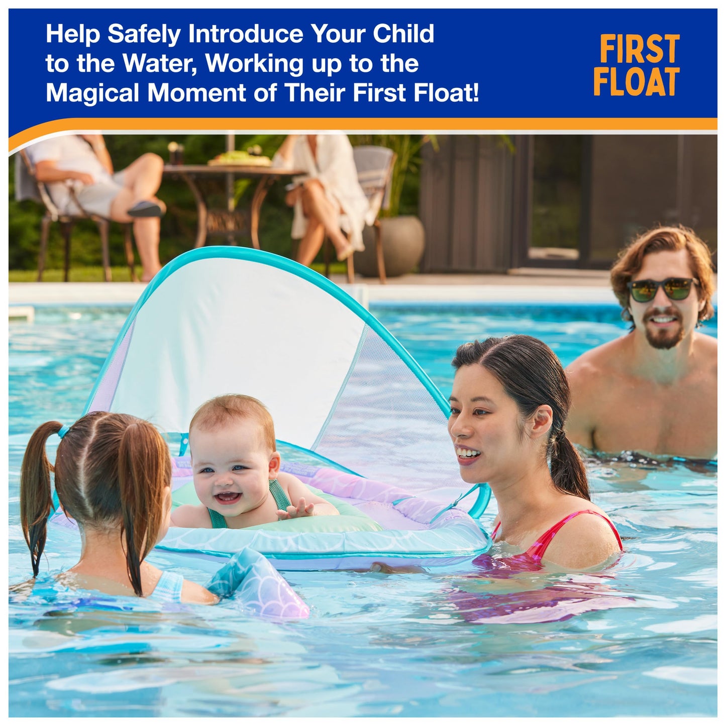 SwimWays Baby Spring Float, Baby Pool Float with Canopy, Swim Training PFD, Swimming Pool Accessories for Babies and Toddlers 9-24 Months, Mermaid