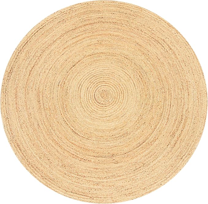 Ramanta Home Hand Woven Jute Braided Rug 4' Round - Natural, Farmhouse Accent Circle Reversible Rugs for Kitchen, Nursery, Kids Room, Boho Floor Carpet for Living Room, Patio - 4 Feet Round