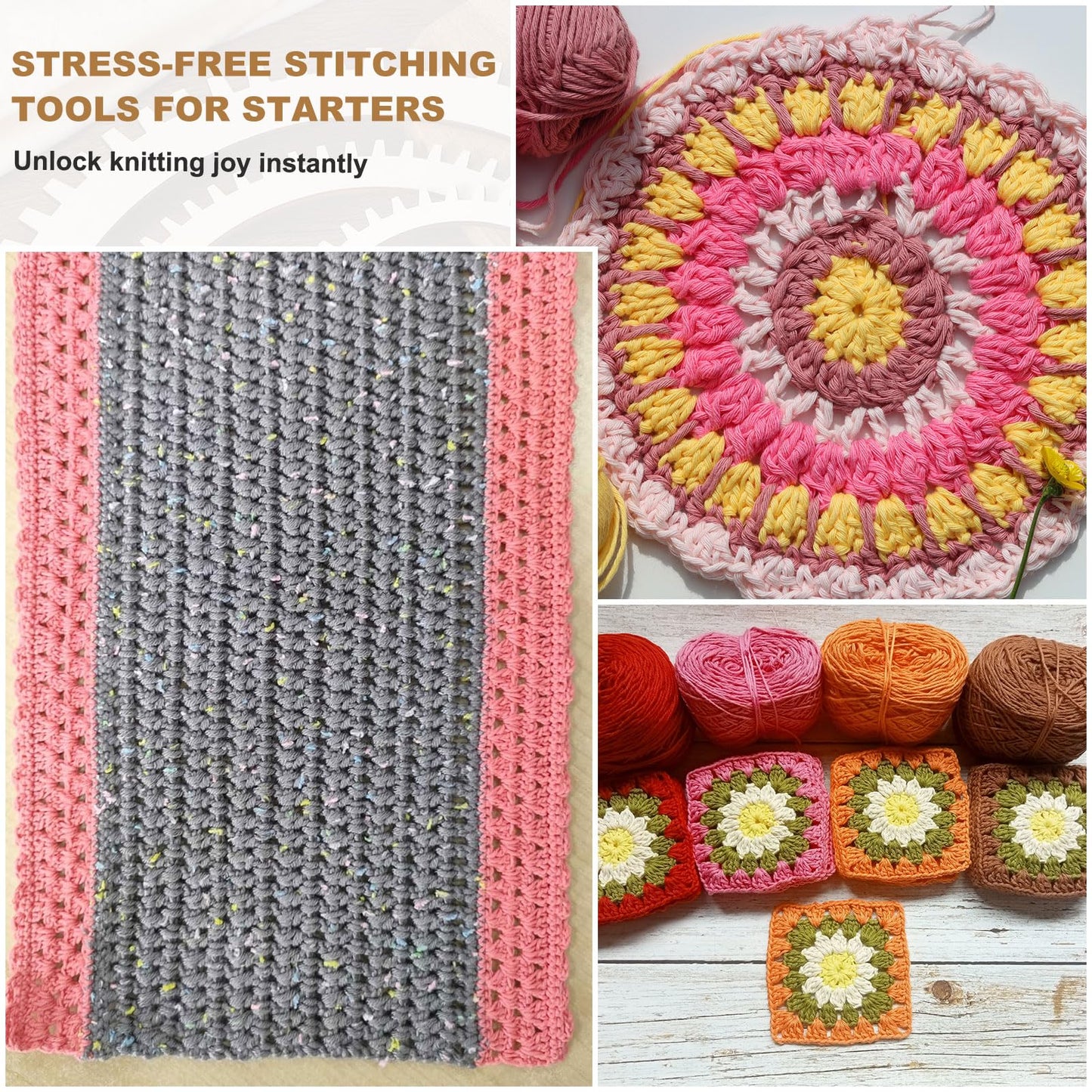 MECCANIXITY 4pcs Weaving Loom, 3.2" 4.3" 5.5" 7" Hexagon Gear Shape Weaving Loom Kit for DIY Crafting, Hanging Decor, Woven Tapestry Knitted Crafts Making