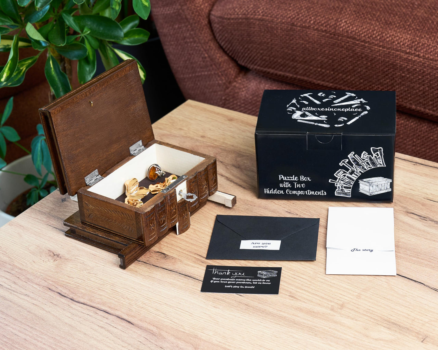allboxesinoneplace Puzzle Box, Secret Wooden Puzzle Box with Hidden Compartments for Money, Gift Card, Escape Room
