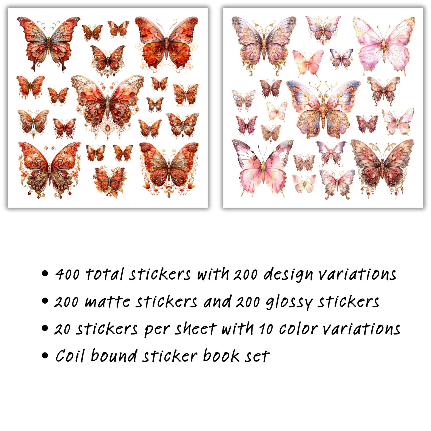 XERE 400 Pcs Butterflies Flora and Fauna Scrapbook Stickers Set for Scrapbooking and Journaling Notebooks, Junk Journal Supplies, Sketchbook, Bookmark Making, Planner Sticker
