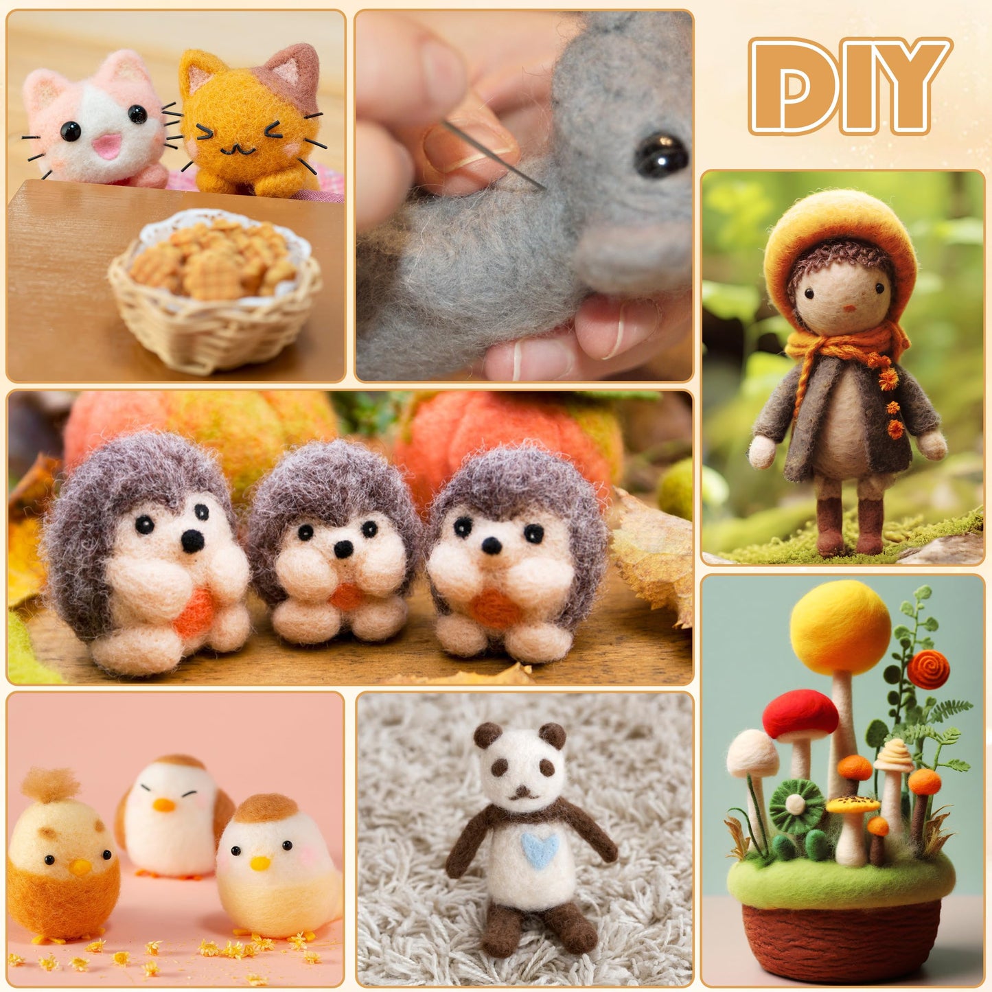 DF DUALFERV Needle Felting Kit with 50 Colors of Premium Felting Wool - Fluffy, Textured Wool Roving with Strong Plasticity for Felted Animal - Includes Instruction for Creative Crafting Projects