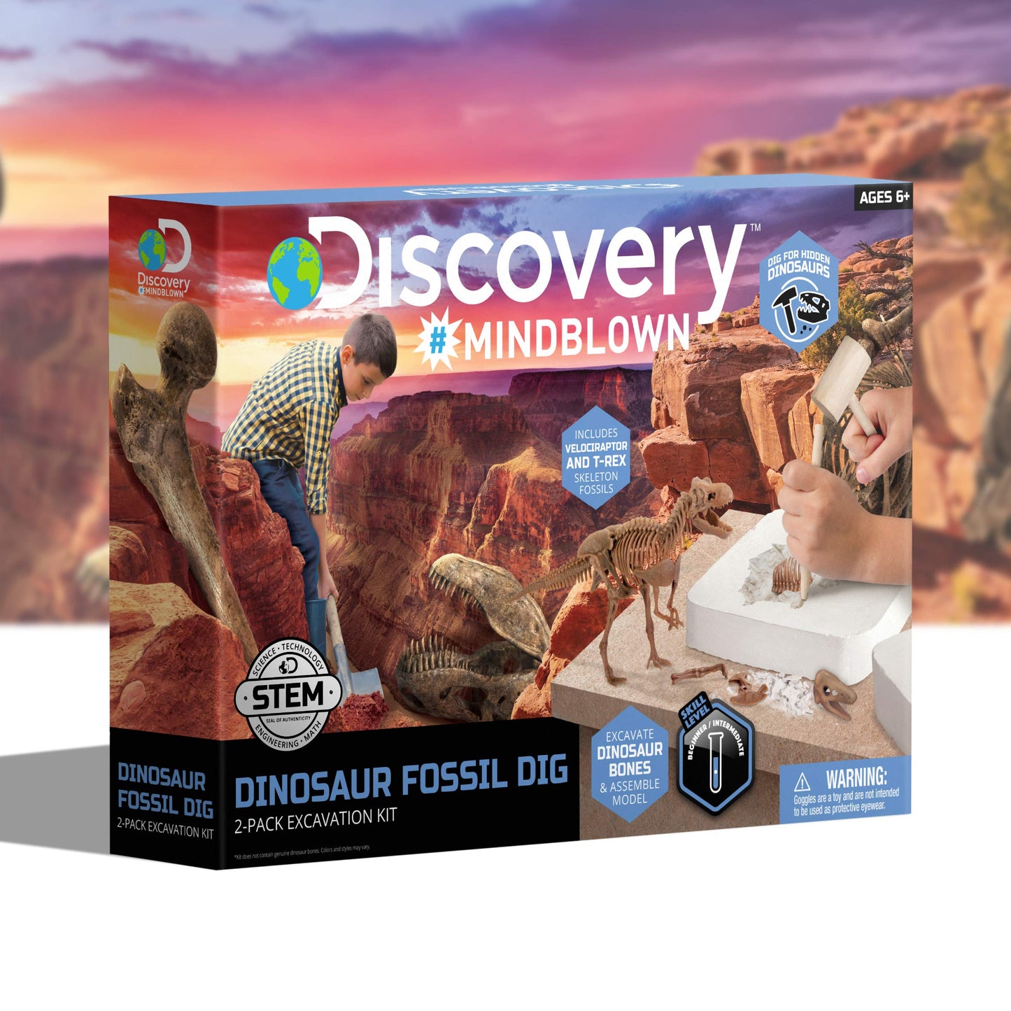Discovery™ Dinosaur Fossil Dig Kit – Excavate & Assemble T-Rex & Velociraptor Skeletons| 3D Dino Bones Puzzles| Jurassic Paleontology Toy for Kids| STEM Science Activity Set| Girls & Boys Gift Ages 6+