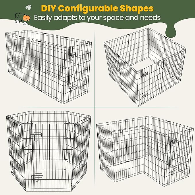 Yaheetech 34" H 8-Panel Foldable Metal Dog Playpen Indoor Outdoor w/Door