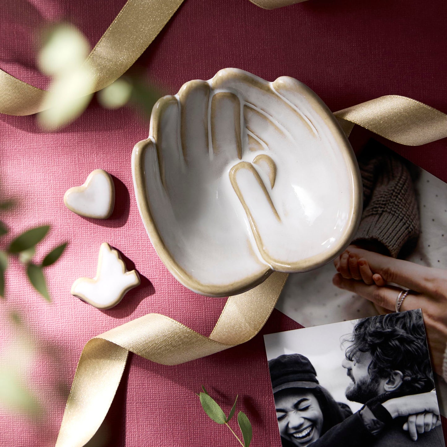 DEMDACO Hand in Hand Collection Together White Novelty 2 x 4 Stoneware Jewelry Catch-All Organizer Ring Holder & Small Keepsake Trinket Tray