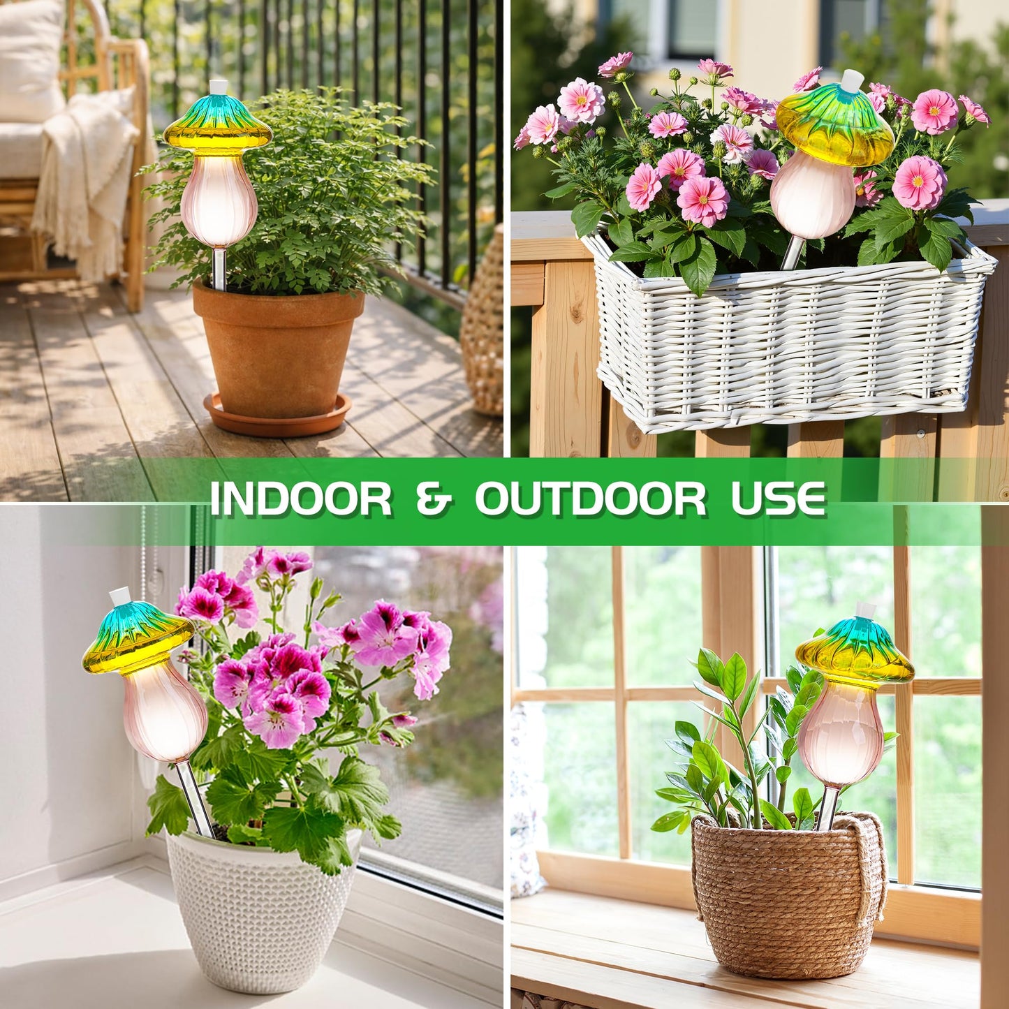11 oz Large Plant Watering Globes, Glass Self Watering Globes, Gradient Color Mushroom Self Watering Planter Insert, Vacation Plant Watering Devices, Automatic Watering Bulbs (Large-2 Pack)