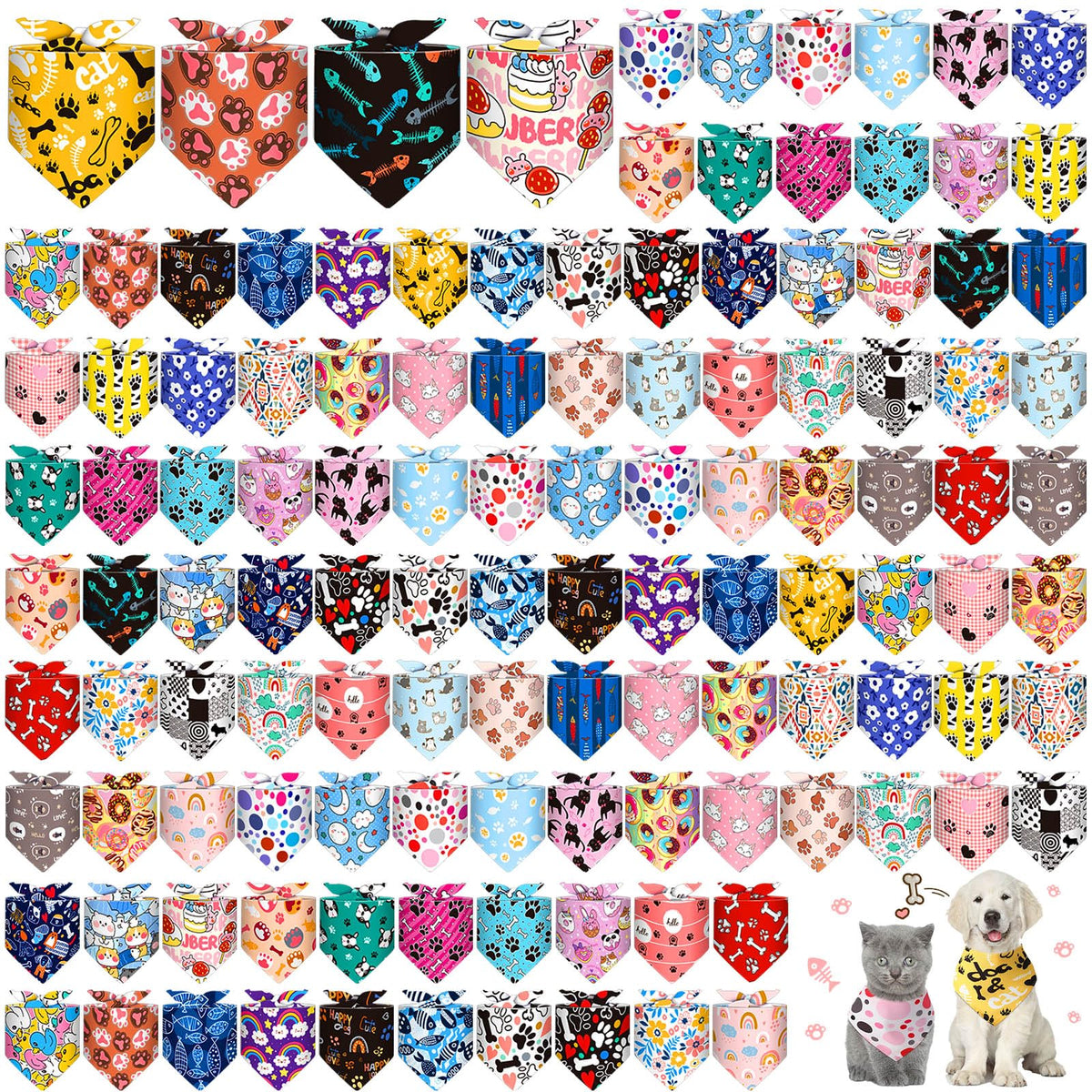 Amylove Halloween 120 Pcs Dog Bandana Bulk Pet Scarf Assorted, Cartoon