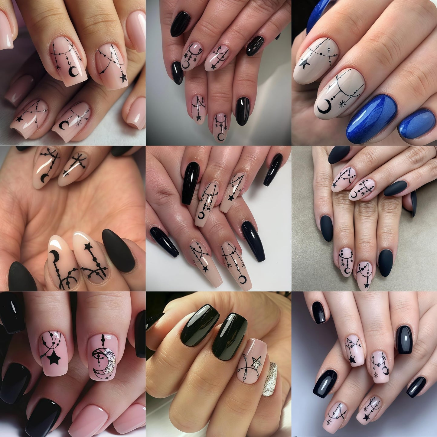 6Sheets Black Silver Line Nail Art Stickers 3D Self-Adhesive Stars Moon Nail Design Decals Y2K Style Nails Supplies Retro Line Moon Star Manicure Accessories for Women Acrylic Nails Salon Decorations
