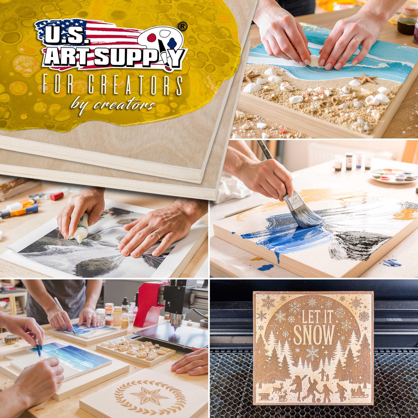 U.S. Art Supply 09" x 12" Unfinished Cradled Wood Panels for Painting, Studio 3/4" Deep (4 Pack) - Artist Depth Birch Wooden Wall Canvases - Mixed-Media Craft, Acrylic, Oil, Encaustic, Paint Pouring