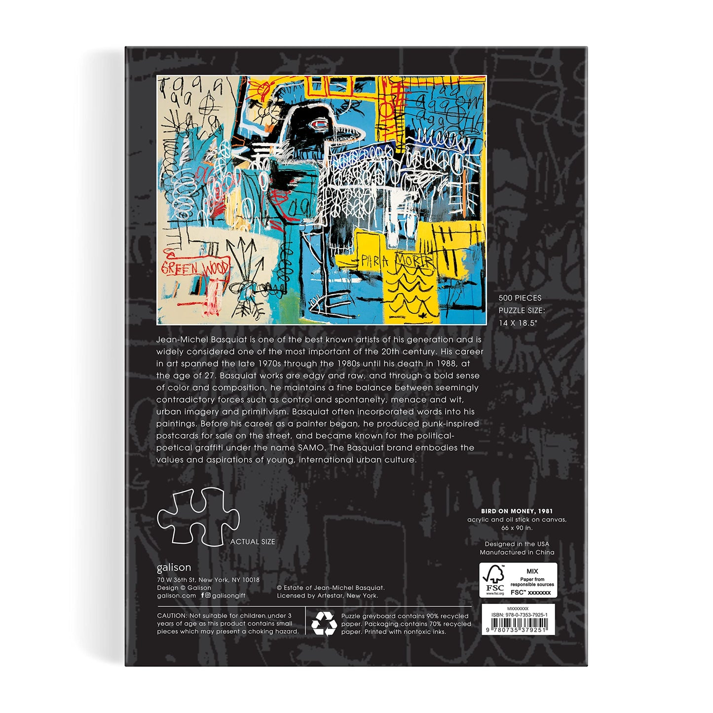 Galison Basquiat Bird On Money – 500 Piece Book Puzzle with Iconic Bird On Money Charlie Parker Tribute Artwork Packaged in Magnetic Keepsake Book Sized Box