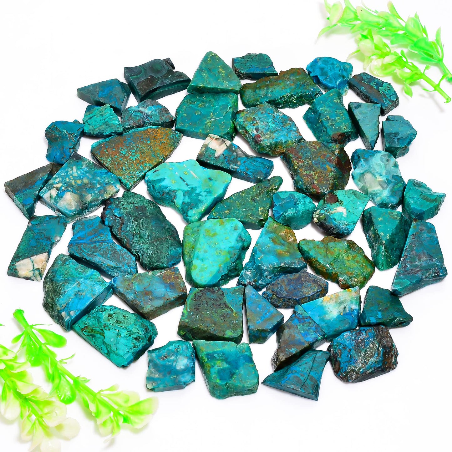 Natural Chrysocolla Raw Slice Gemstone- Healing Crystals for DIY Jewelry Making -Loose Natural Cabochon -Perfect for Crafting Unique Jewelry Designs (5 pcs, 25-35 mm)