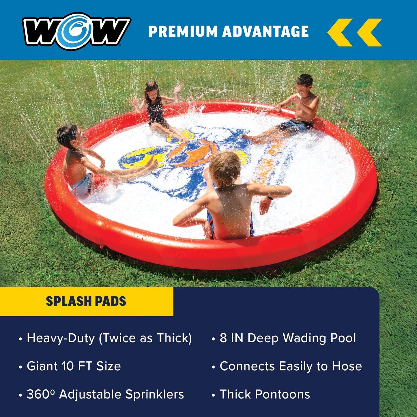 WOW Sports Giant Splash Pad, Durable wading pool with Built in Sprinklers