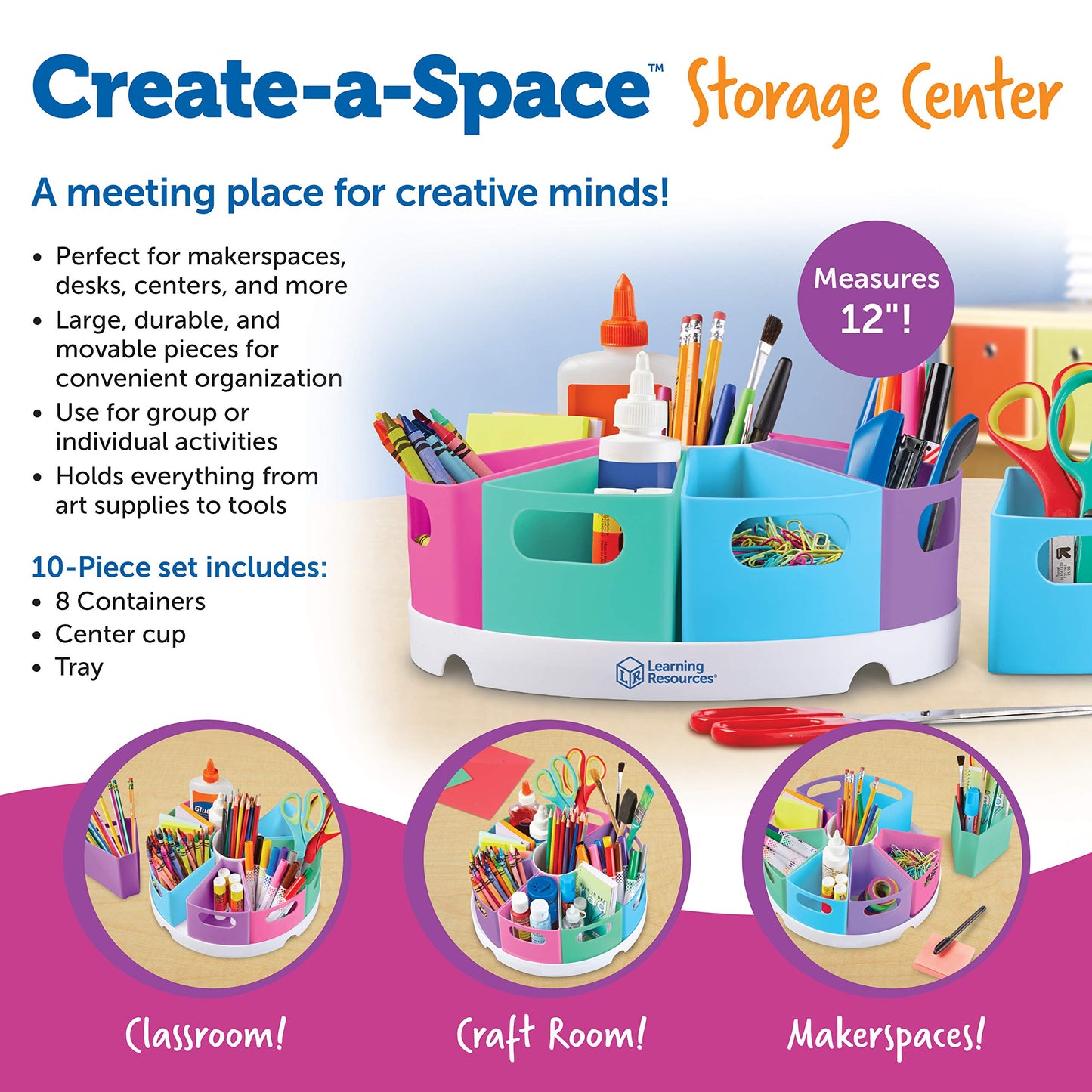 Learning Resources Create-a-Space Storage Center - Desk Organizer for Kids, Homeschool, Caddy, Back to School, Classroom Must Haves
