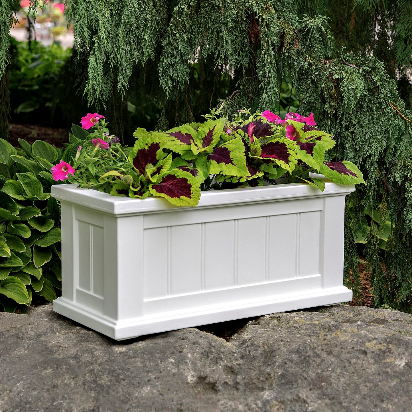 Mayne Cape Cod Rectangle Planter - White - 24in L x 11in W x 11in D - Polyethylene - Built-in Water Reservoir (4839-W)