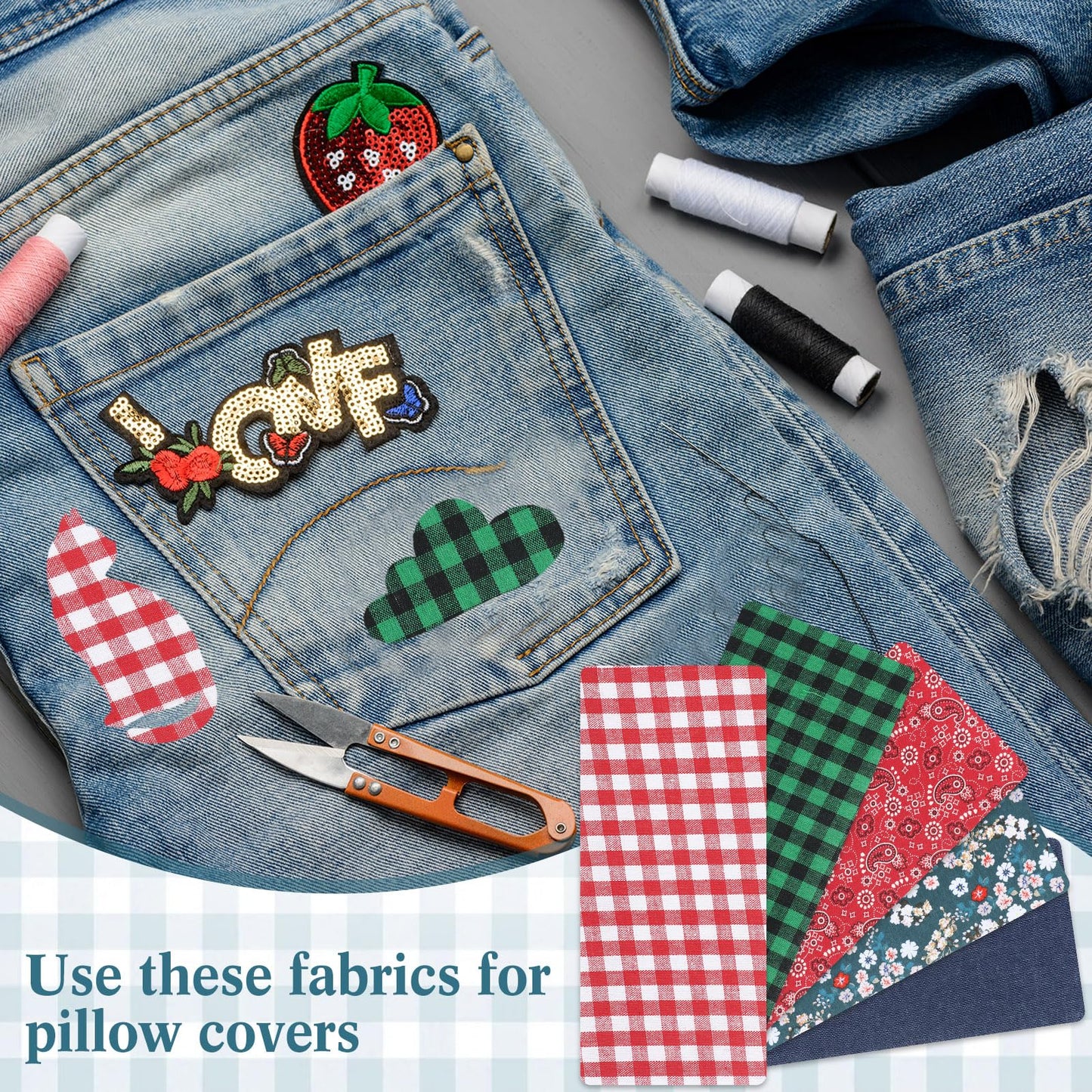 Syhood 15 Sheets Iron-on Patches Mending Fabric 4.92 x 11 Inch Iron on Clothes Patches on Repair Kit for Mending Fix Couch Pants Pockets Holes Knees Elbow(Cute)
