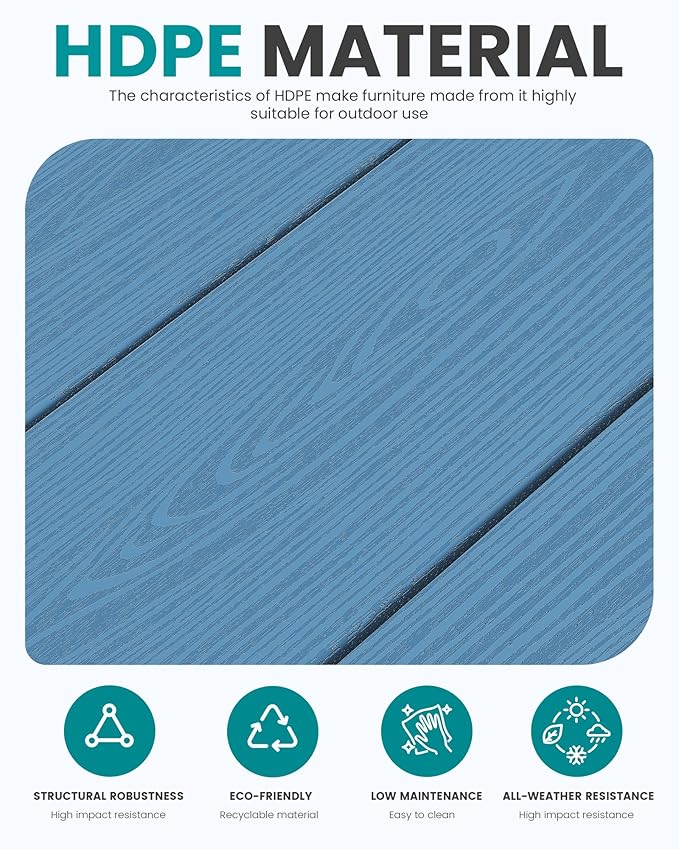 SERWALL HDPE Outdoor Patio Loveseat, Blue Frame and Khaki Cushion